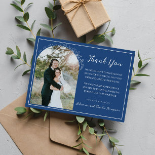 Carte De Remerciements Mariage Floral Simplicité 1 Bleu Véritable