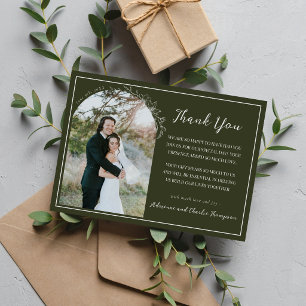 Carte De Remerciements Mariage Floral Simplicité 1 Vert Olive
