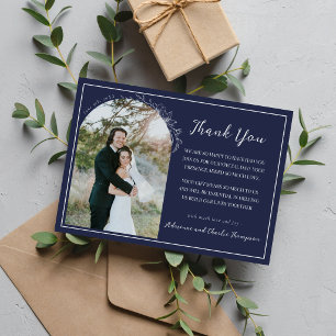 Carte De Remerciements Mariage Floral Simplicity 1 Bleu Nuit Foncé