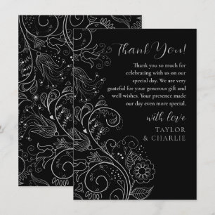 Carte De Remerciements Mariage floral soyeux et noir