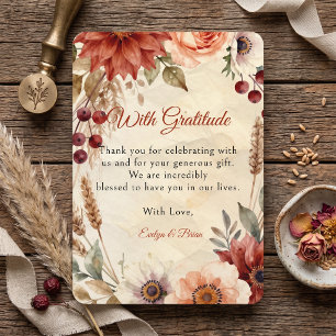 Carte De Remerciements Mariage Floral Terracotta Bourgogne Automne Rustiq