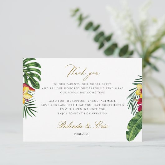 Carte de remerciements Mariage floral tropical (Debout devant)