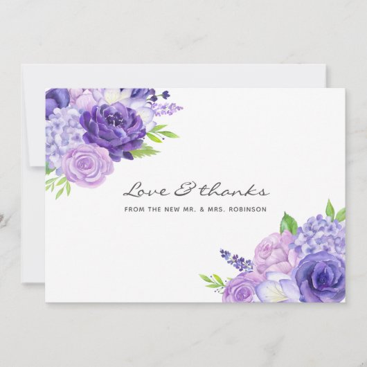 Carte De Remerciements Mariage floral ultra violet (Devant)