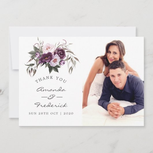 Carte De Remerciements Mariage floral velours profond (Devant)