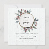 CARTE DE REMERCIEMENTS MARIAGE FLORAL VERT ROSE EN BOIS RUSTIQUE INVITER (Devant)