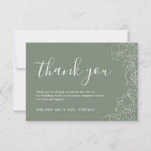 Carte De Remerciements Mariage floral vert Sage