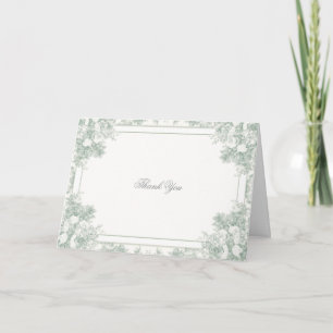 Carte De Remerciements Mariage Floral Vintage Jardin Vert Sauge Français