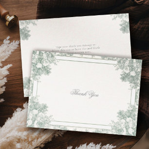 Carte De Remerciements Mariage Floral Vintage Jardin Vert Sauge Français