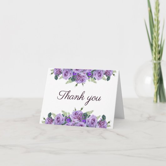 Carte De Remerciements Mariage floral violet simple et élégant (Devant)