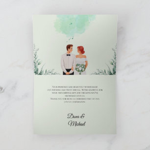Carte De Remerciements Mariage fluide aquarelle verte personnalisée