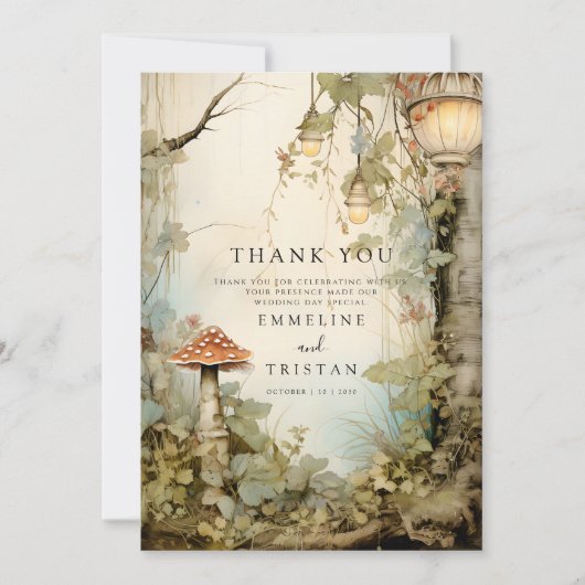 Carte De Remerciements Mariage forestier enchanté (Devant)