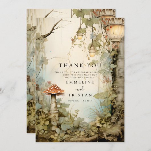 Carte De Remerciements Mariage forestier enchanté (Devant / Derrière)