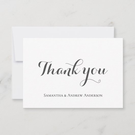 Carte De Remerciements Mariage Formel Classique Élégant Gris Blanc Script (Devant)