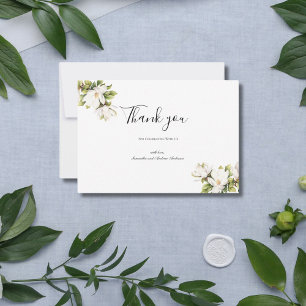 Carte De Remerciements Mariage Formel Élégant Fleur de Magnolia Blanche