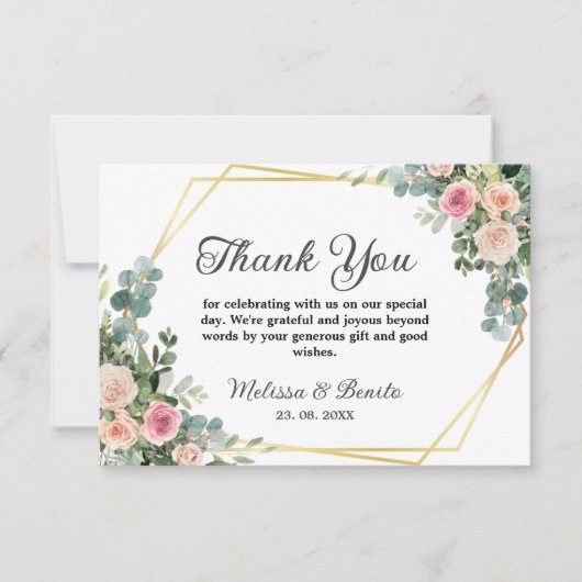 Carte De Remerciements Mariage géométrique Aquarelle rose pâle (Devant)