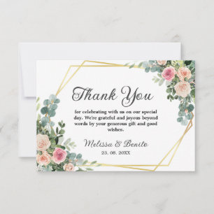 Carte De Remerciements Mariage géométrique Aquarelle rose pâle