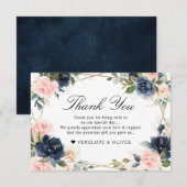 Carte De Remerciements Mariage géométrique bleu clair de marine (Devant / Derrière)