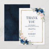 Carte De Remerciements Mariage géométrique bohème rose rose bleu marine (Devant / Derrière)