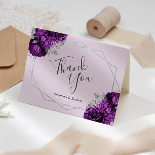 Carte De Remerciements Mariage Géométrique Fleuriste Violet Lilas Argenté