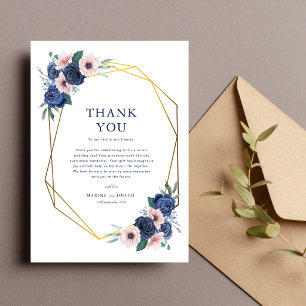 Carte De Remerciements Mariage géométrique floral bleu marine et blush