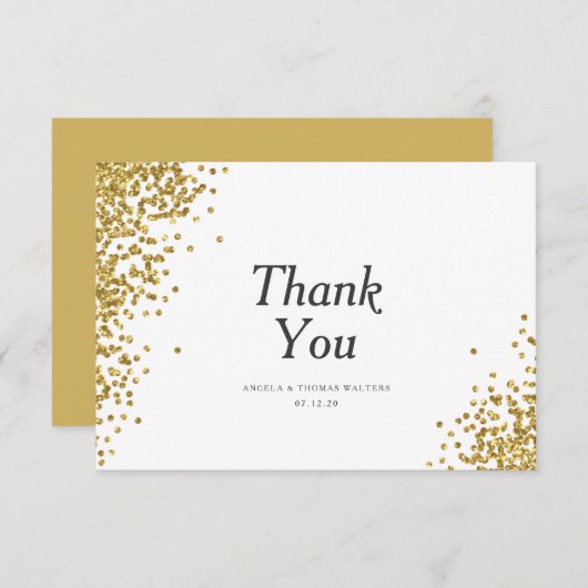 Carte de remerciements Mariage Glam Gold Confetti (Devant / Derrière)