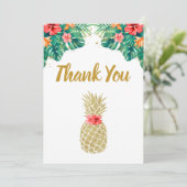 Carte De Remerciements Mariage Glitter Rose Fleurs Dorées Ananas (Debout devant)