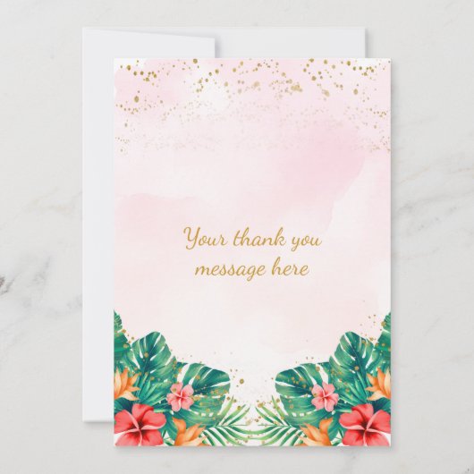 Carte De Remerciements Mariage Gold Pineapple Pailleté Floral Rose (Dos)