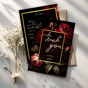 Carte De Remerciements Mariage gothique de roses vintage sombres et lunat