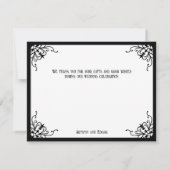 Carte De Remerciements Mariage gothique noir blanc (Dos)
