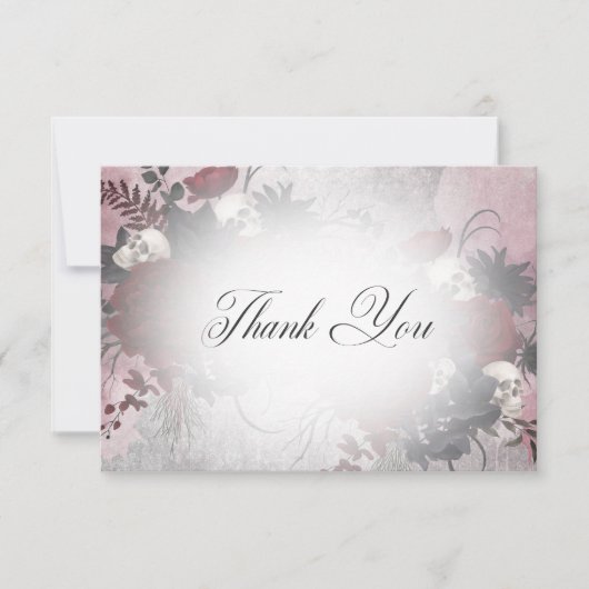 Carte De Remerciements Mariage gothique noir et bordeaux crâne et araigné (Devant)