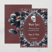 Carte De Remerciements Mariage gothique noir floral crâne rouge sang (Devant / Derrière)