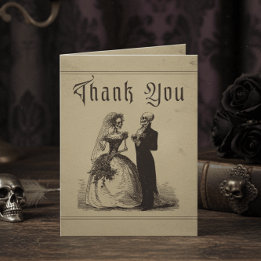 Carte De Remerciements Mariage gothique noir vintage toile couple tan