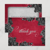 Carte De Remerciements Mariage gothique Rose noir rouge (Devant / Derrière)