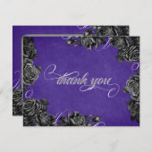 Carte De Remerciements Mariage gothique Rose violet noir (Devant / Derrière)