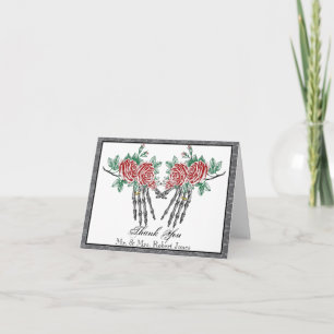 Carte De Remerciements Mariage Gothique Squelette Mains et Roses Remercie