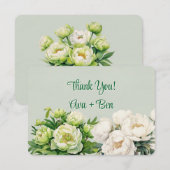 Carte De Remerciements Mariage Green et White Peony (Devant / Derrière)