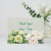 Carte De Remerciements Mariage Green et White Peony (Debout devant)