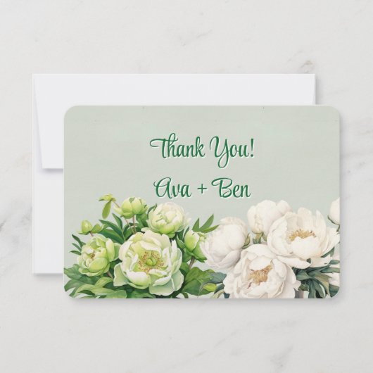 Carte De Remerciements Mariage Green et White Peony (Devant)