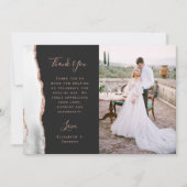 Carte De Remerciements Mariage gris blanc agate or rose écriture script (Devant)