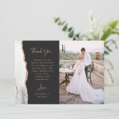 Carte De Remerciements Mariage gris blanc agate or rose écriture script (Debout devant)