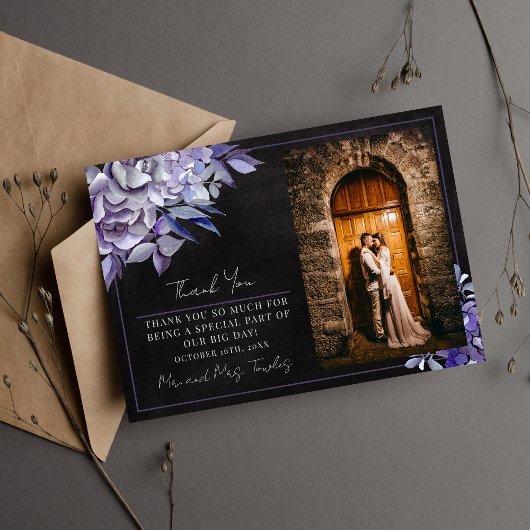 Carte De Remerciements Mariage Halloween Fleur Gothique Noir Violet