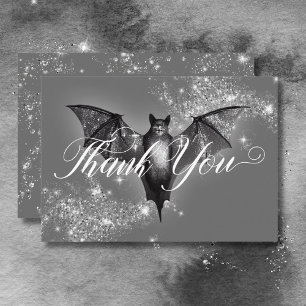 Carte De Remerciements Mariage Halloween noir chauve-souris et diamants
