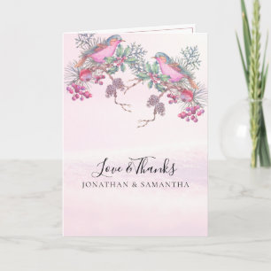 Carte De Remerciements Mariage hivernal à l'aquarelle Cônes de pin Oiseau