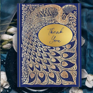 Carte De Remerciements Mariage indien Blue Gold Peacock