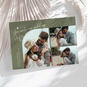 Carte De Remerciements Mariage inoubliable Sage Vert Multi Photo