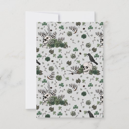 Carte De Remerciements Mariage irlandais gothique avec crâne vert et fleu (Dos)