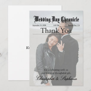 Carte De Remerciements Mariage Journal Moderne Une Photo Élégante Script