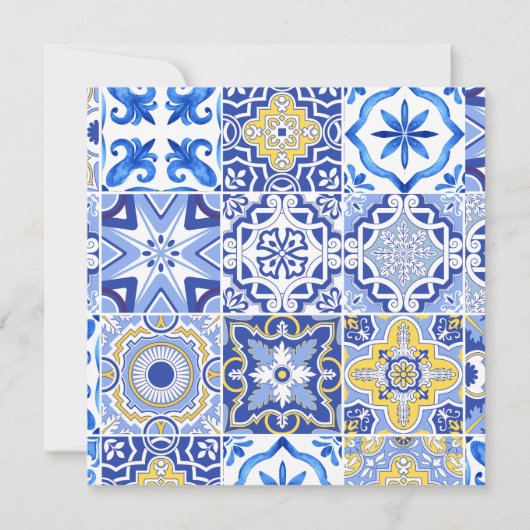 Carte De Remerciements Mariage Lemon Fleur d'amour carreaux bleus  (Dos)