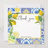 Carte De Remerciements Mariage Lemon Fleur d'amour carreaux bleus  (Devant)