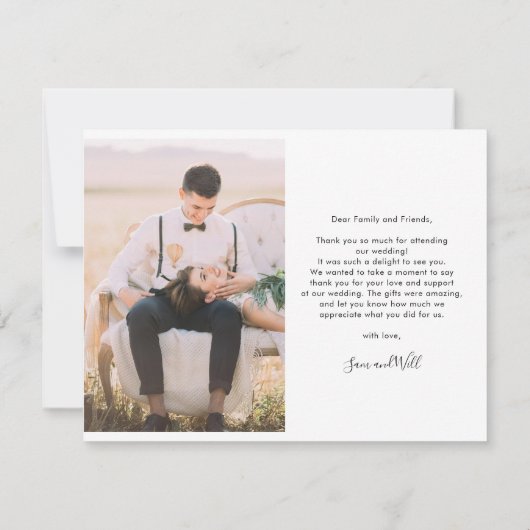 Carte De Remerciements Mariage Lettré à la main 2 Photos Modernes (Dos)